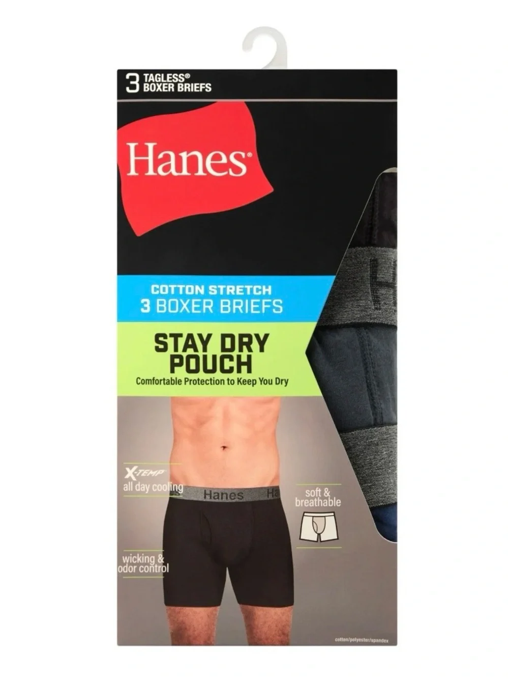 Hanes 3-Pack Boxer Briefs in Black, Gray &  Blue Size S